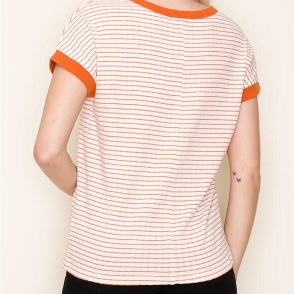 Women's Orange and White Stripe T-shirt Staccato Size XL - Picture 2 of 5